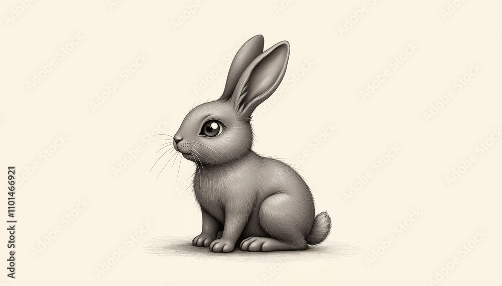 Fototapeta premium Elegant Grayscale Rabbit Portrait with Expressive Eyes on Neutral Background