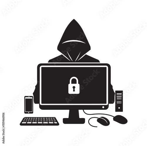 Computer hacker silhouette vector illustration