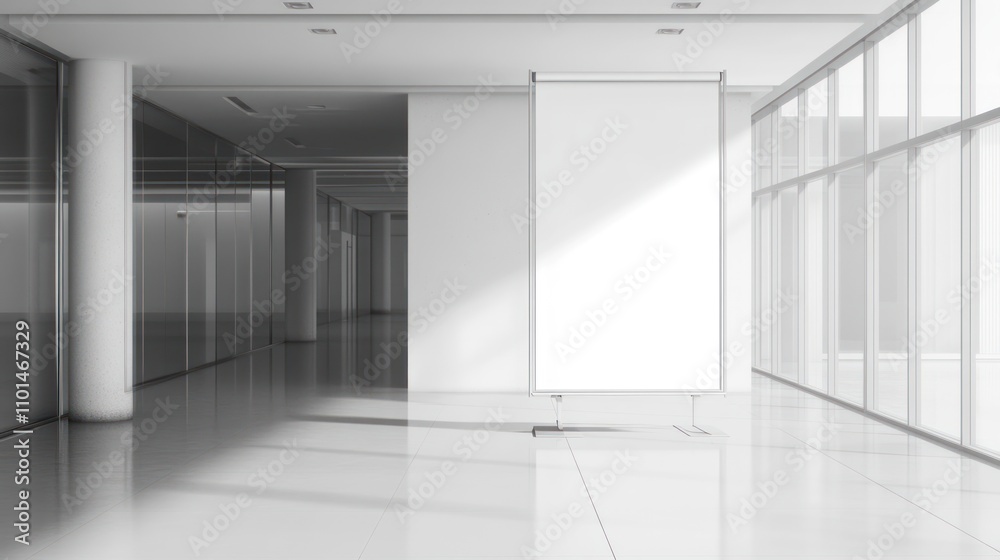 Modern White Hallway with Blank Signage Modern White Hallway with Blank Signage