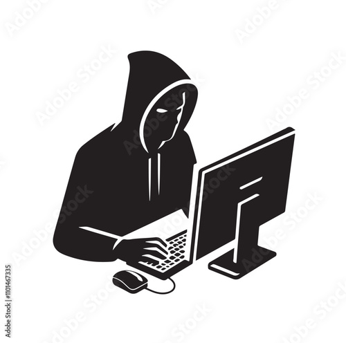 Computer hacker silhouette vector illustration
