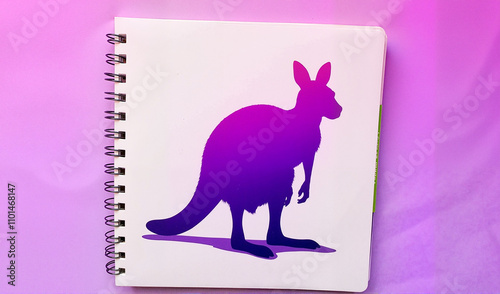 Spiral notebook with kangaroo silhouette on a purple background photo