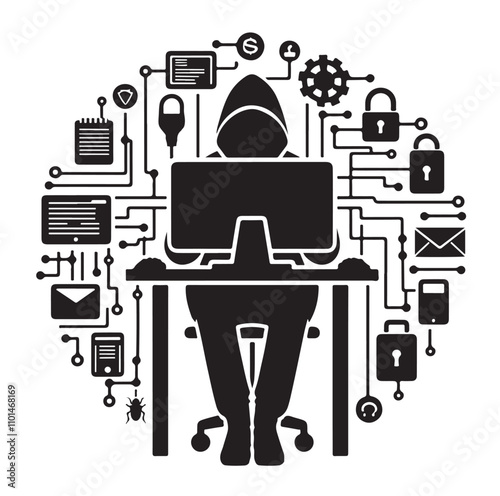 Computer hacker silhouette vector illustration
