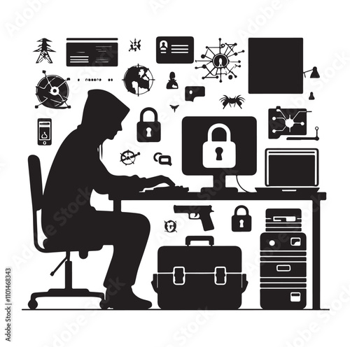 Computer hacker silhouette vector illustration
