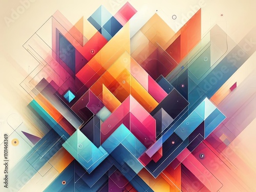 Abstract geometric shapes in vibrant gradient colors with transparency and overlapping elements photo