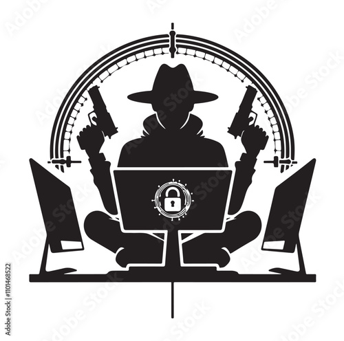 Computer hacker silhouette vector illustration
