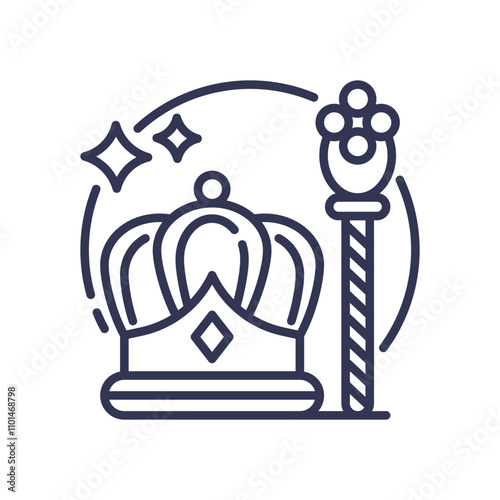 Crown and scepter symbolize leadership and authority.