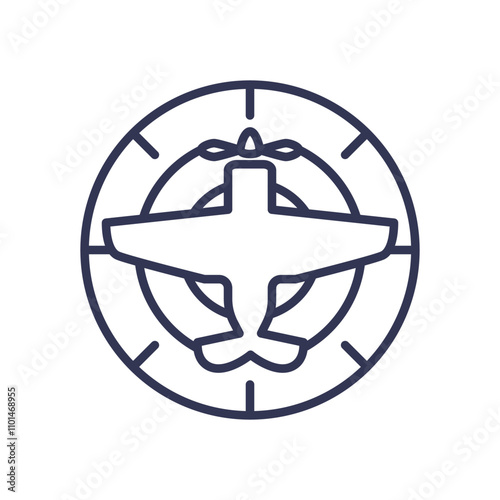 Outline of an airplane within a radar circle, symbolizing technological advancement in aviation.