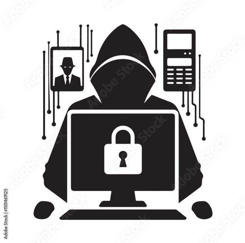 Computer hacker silhouette vector illustration
