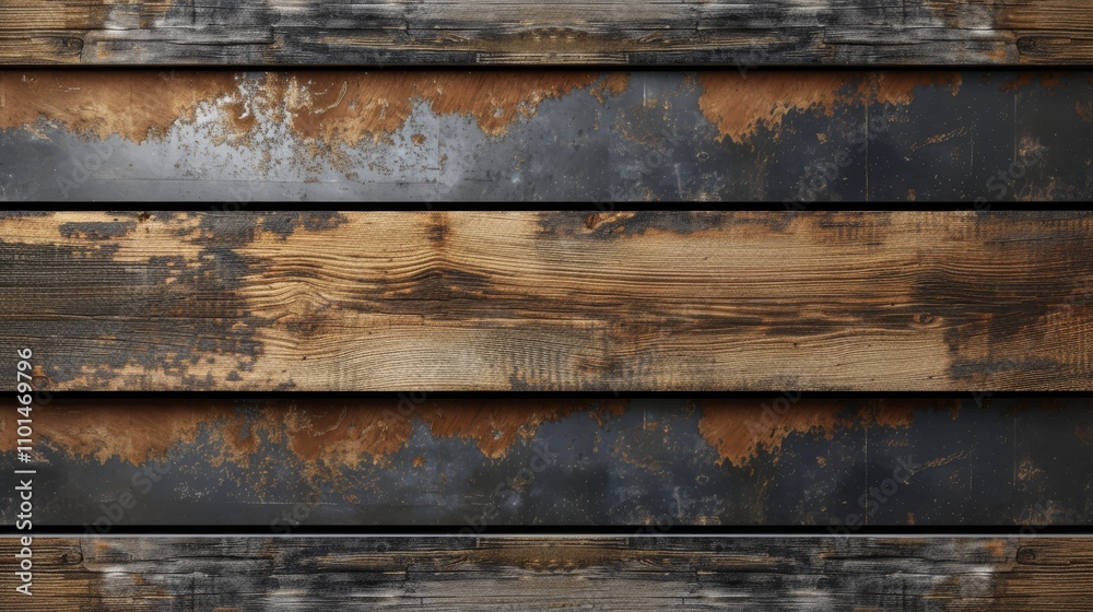 A detailed close-up of rustic wooden planks and oxidized metal, showing the contrast between weathered wood and aged metal. Perfect for texture backgrounds and industrial themes. A detailed close-up of rustic wooden planks and oxidized metal, showing the contrast between weathered wood and aged metal. Perfect for texture backgrounds and industrial themes.