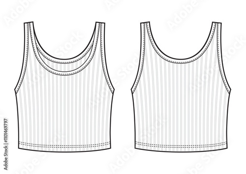 Cropped tank top fashion technical drawing