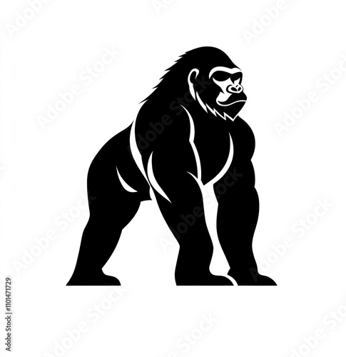 Here's a  and keyword list suitable for stock photo submission.. Powerful gorilla silhouette. photo