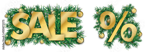Golden Percent Sale Christmas Baubles Green Twigs Header
