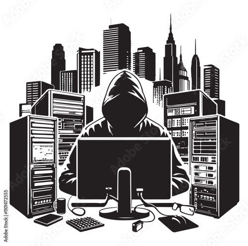 Computer hacker silhouette vector illustration
