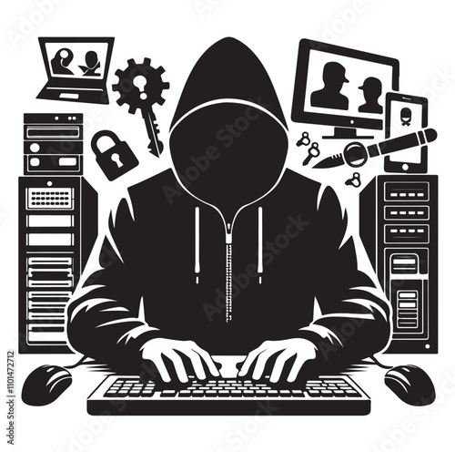 Computer hacker silhouette vector illustration
