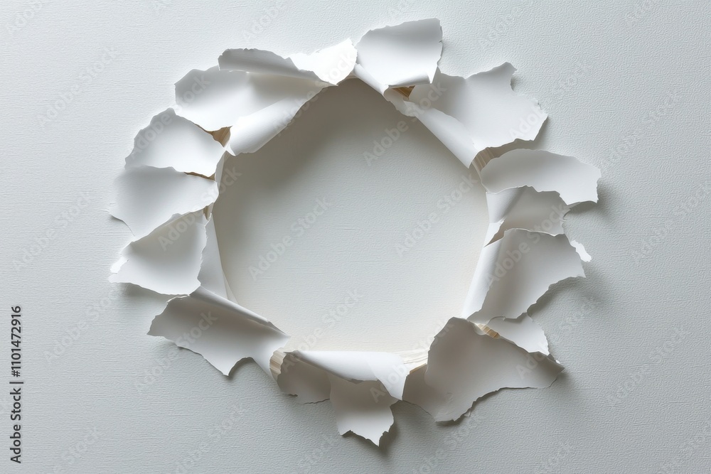 Torn White Paper Frame with Rough Edges on Light Background Torn White Paper Frame with Rough Edges on Light Background