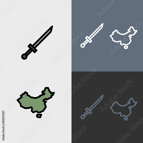 Chinese sword and china geographical frame - clean and modern chinese or chinese new year icon set. photo