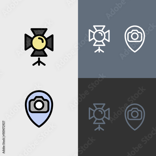 Studio lights and photography location - clean and modern Photography and videography icon set.