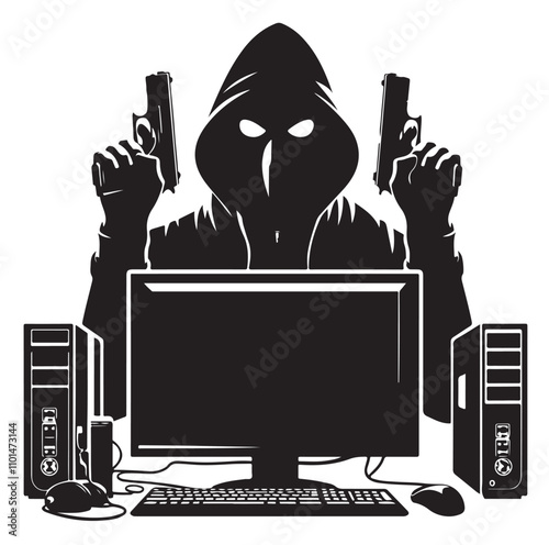 Computer hacker silhouette vector illustration
