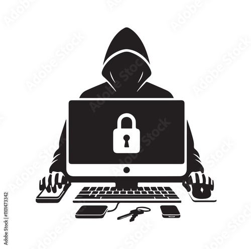 Computer hacker silhouette vector illustration
