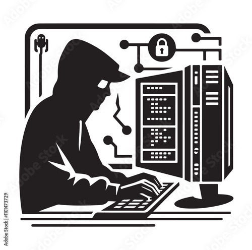 Computer hacker silhouette vector illustration
