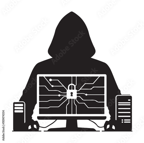 Computer hacker silhouette vector illustration
