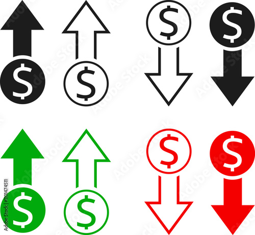 high sales money increase icon set. money growth solid sign. Concept of revenue growth. 