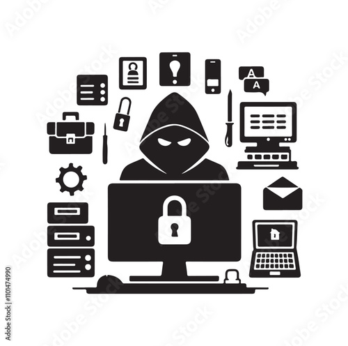 Computer hacker silhouette vector illustration
