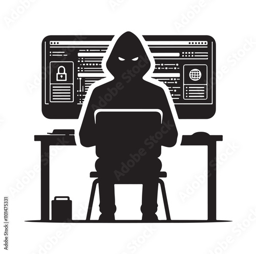 Computer hacker silhouette vector illustration
