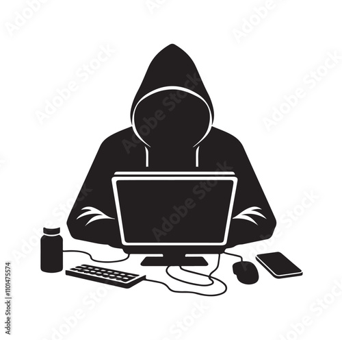 Computer hacker silhouette vector illustration
