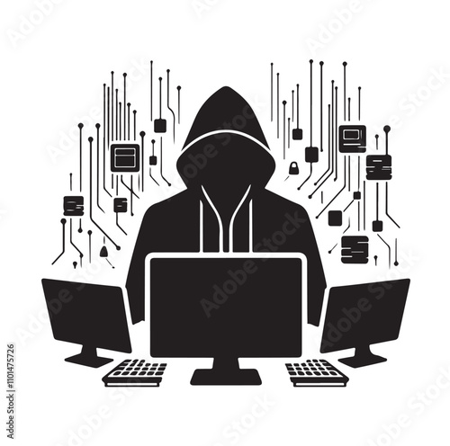 Computer hacker silhouette vector illustration
