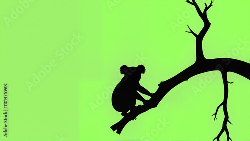 Koala silhouette perched on a tree against a green background photo