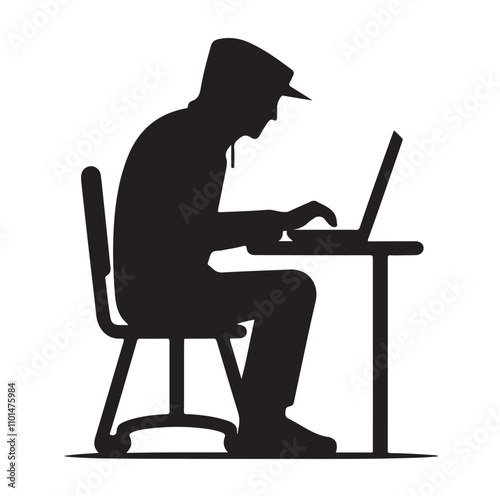 Computer hacker silhouette vector illustration
