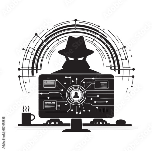 Computer hacker silhouette vector illustration
