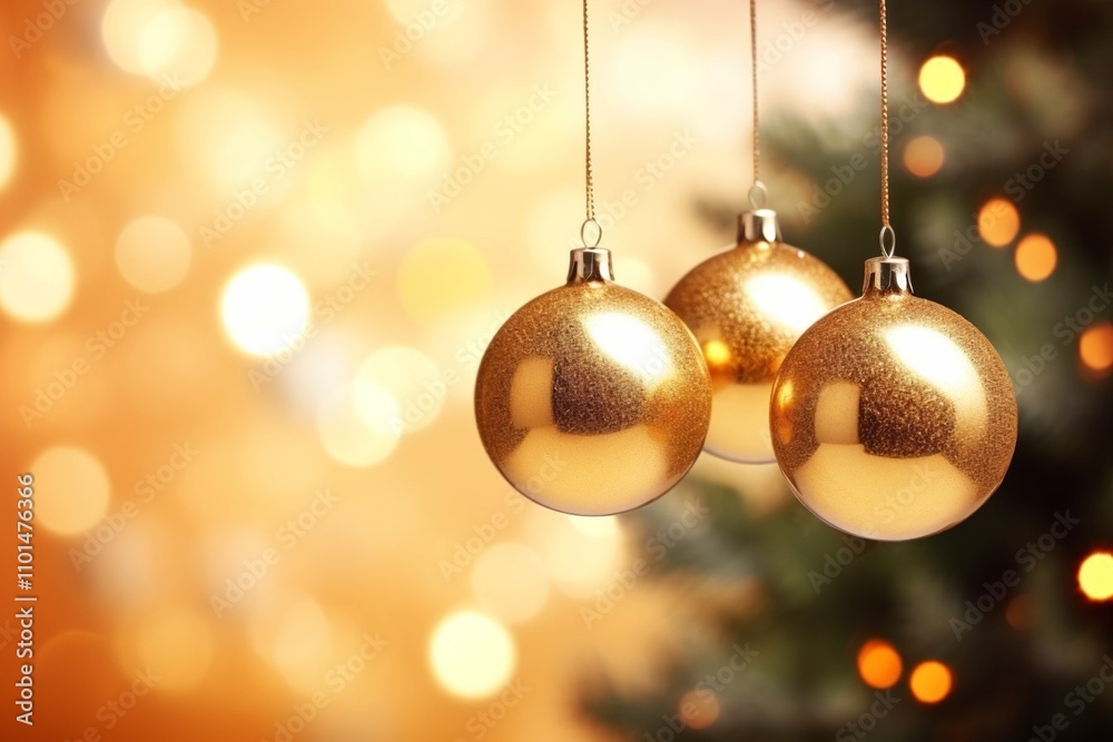 Beautiful Elegant Golden Christmas Ornaments Crafted on a Stunning Festive Background. Christmas and New Year background
