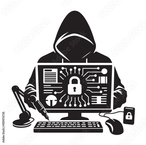 Computer hacker silhouette vector illustration
