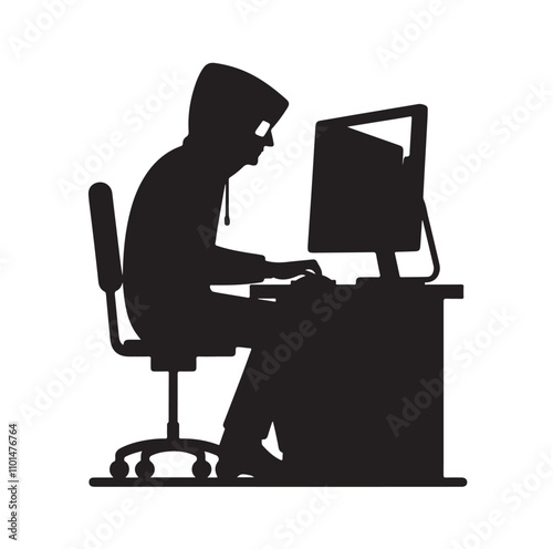 Computer hacker silhouette vector illustration
