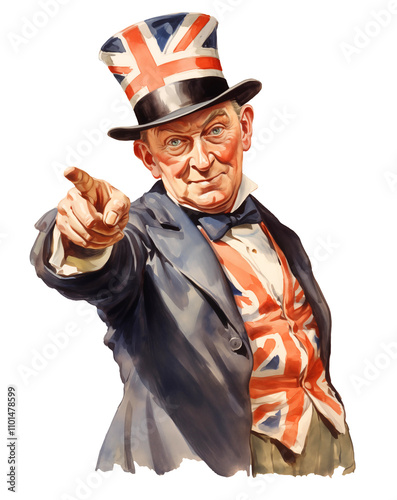Vintage illustration of John Bull, vintage British UK propaganda poster May Day, Bank Holiday celebration, transparant PNG