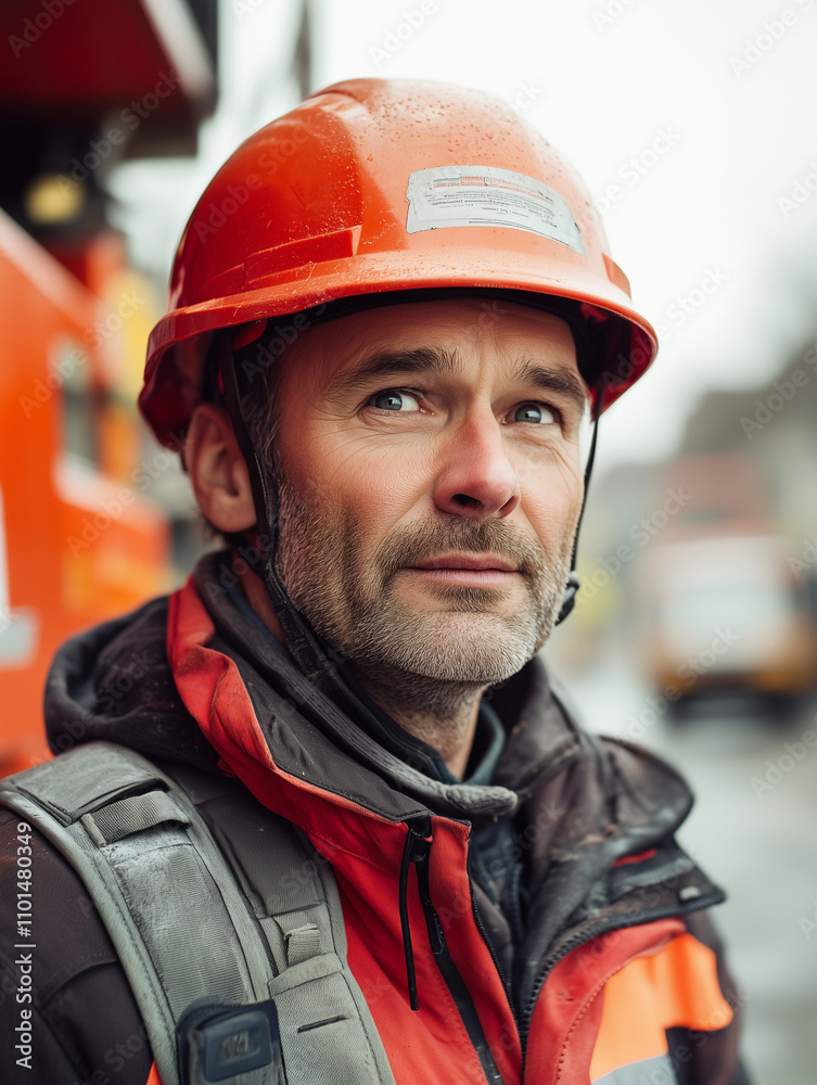 Fototapeta premium Authentic Portrait of a Construction Worker in Bottrop-Kirchhellen