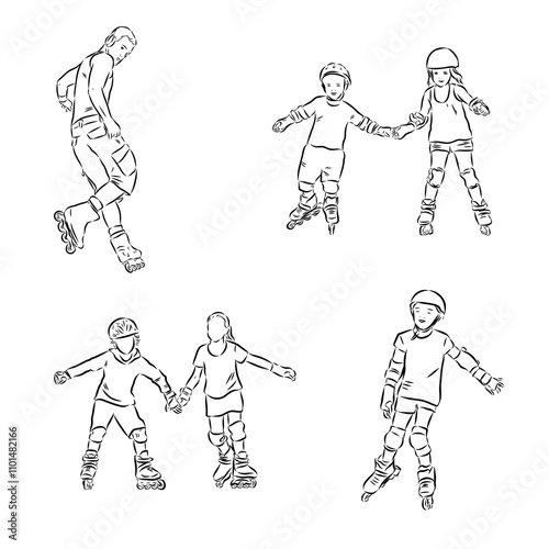 skate in line roller skater young sports recreation vector illustration