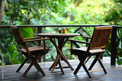 Outdoor deck with modern chair and table photo