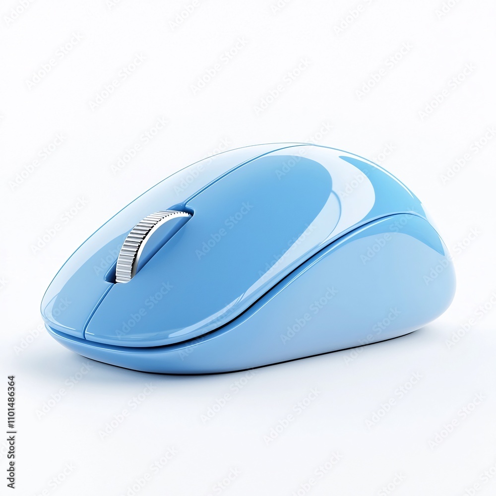 Minimalist Blue Glossy 3D Cartoon Computer Mouse