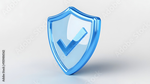 cartoon 3d Icon safety shield check mark perspective . Blue symbol security safety icon. Checkmark in minimalistic style. 3d vector illustration. white background	