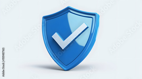 cartoon 3d Icon safety shield check mark perspective . Blue symbol security safety icon. Checkmark in minimalistic style. 3d vector illustration. white background 