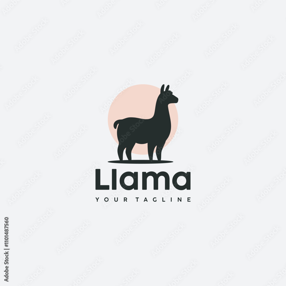 llama or alpaca animal character silhouette logo standing with moon background vector illustration design llama or alpaca animal character silhouette logo standing with moon background vector illustration design