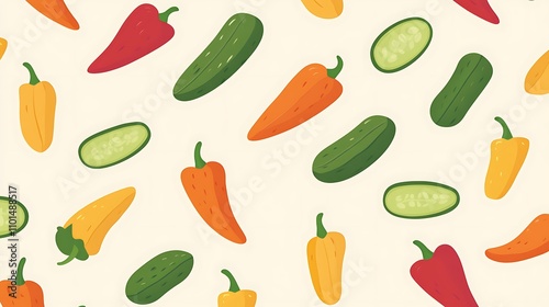 Wallpaper Mural Colorful pattern of fresh vegetables featuring cucumbers, carrots, and bell peppers Torontodigital.ca