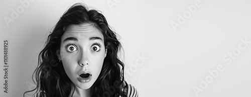 Young woman in shock and surprise with her mouth open on a background with free space