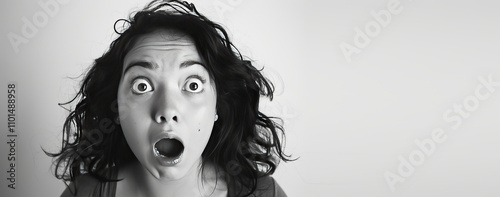 Young woman in shock and surprise with her mouth open on a background with free space