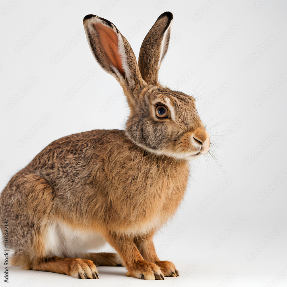 Obraz premium european hare on white background