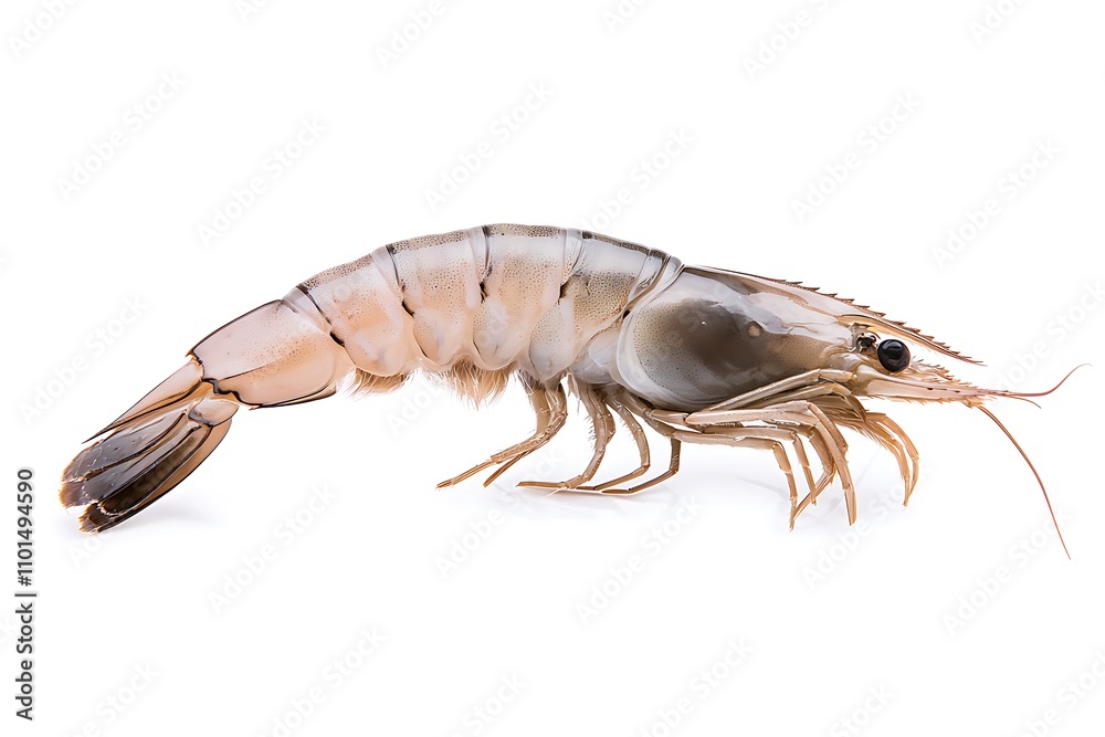 Fresh king prawns with tail on, isolated on white background Fresh king prawns with tail on, isolated on white background