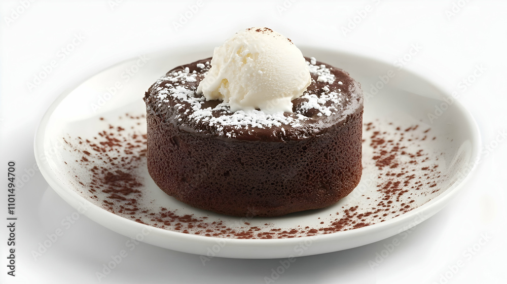 Rich Dark Chocolate Soufflé with Vanilla Bean Ice Cream, Elegant Dessert Photography Rich Dark Chocolate Soufflé with Vanilla Bean Ice Cream, Elegant Dessert Photography